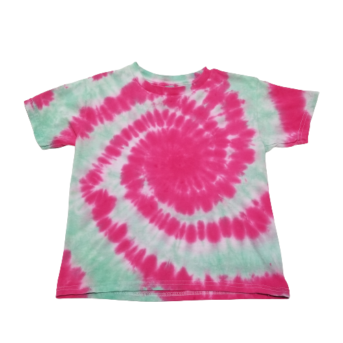 Handmade Tie Dye Seafoam Green & Hot Pink Cyclone Spiral Kid's T-Shirt Youth Size XS