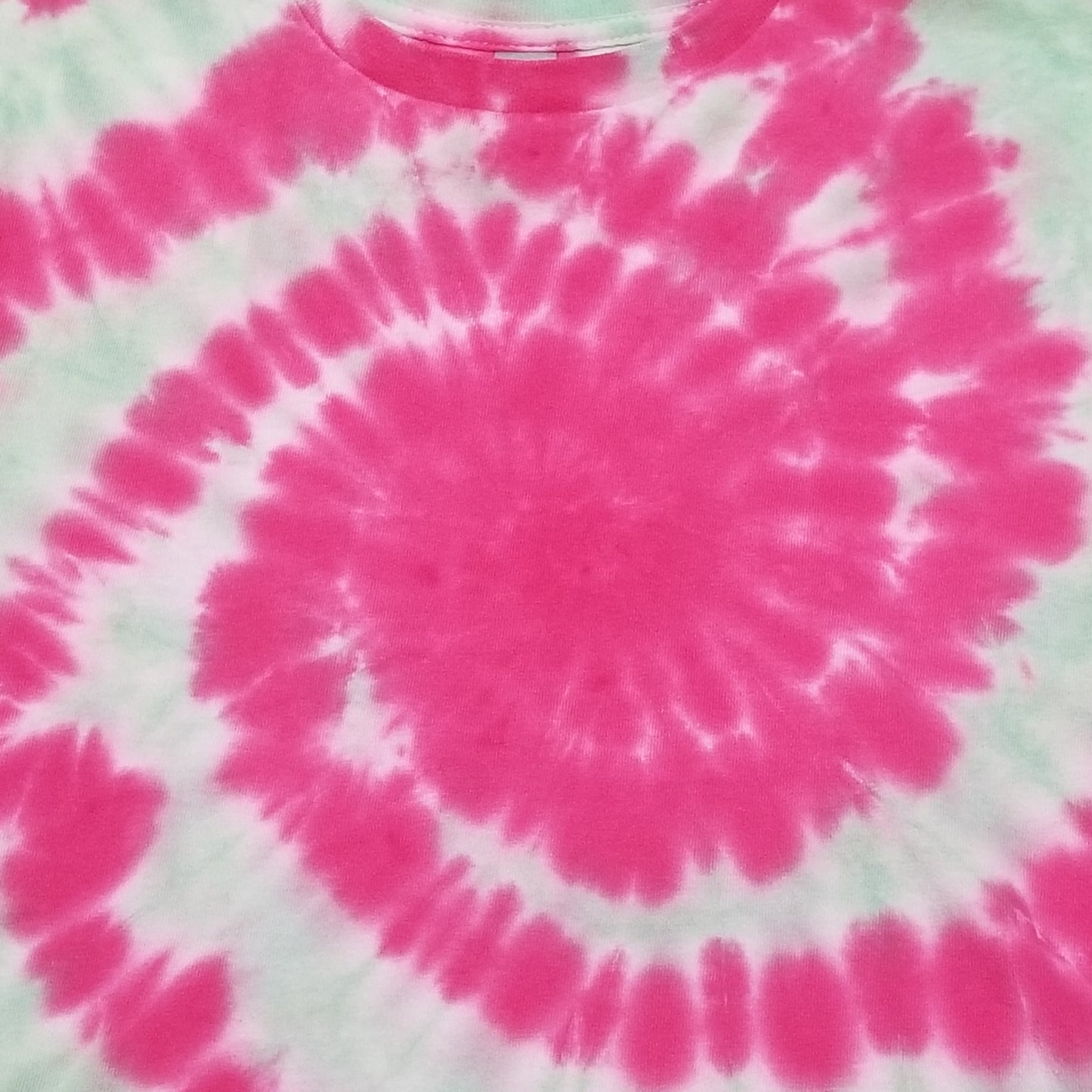 Handmade Tie Dye Seafoam Green & Hot Pink Cyclone Spiral Kid's T-Shirt Youth Size XS