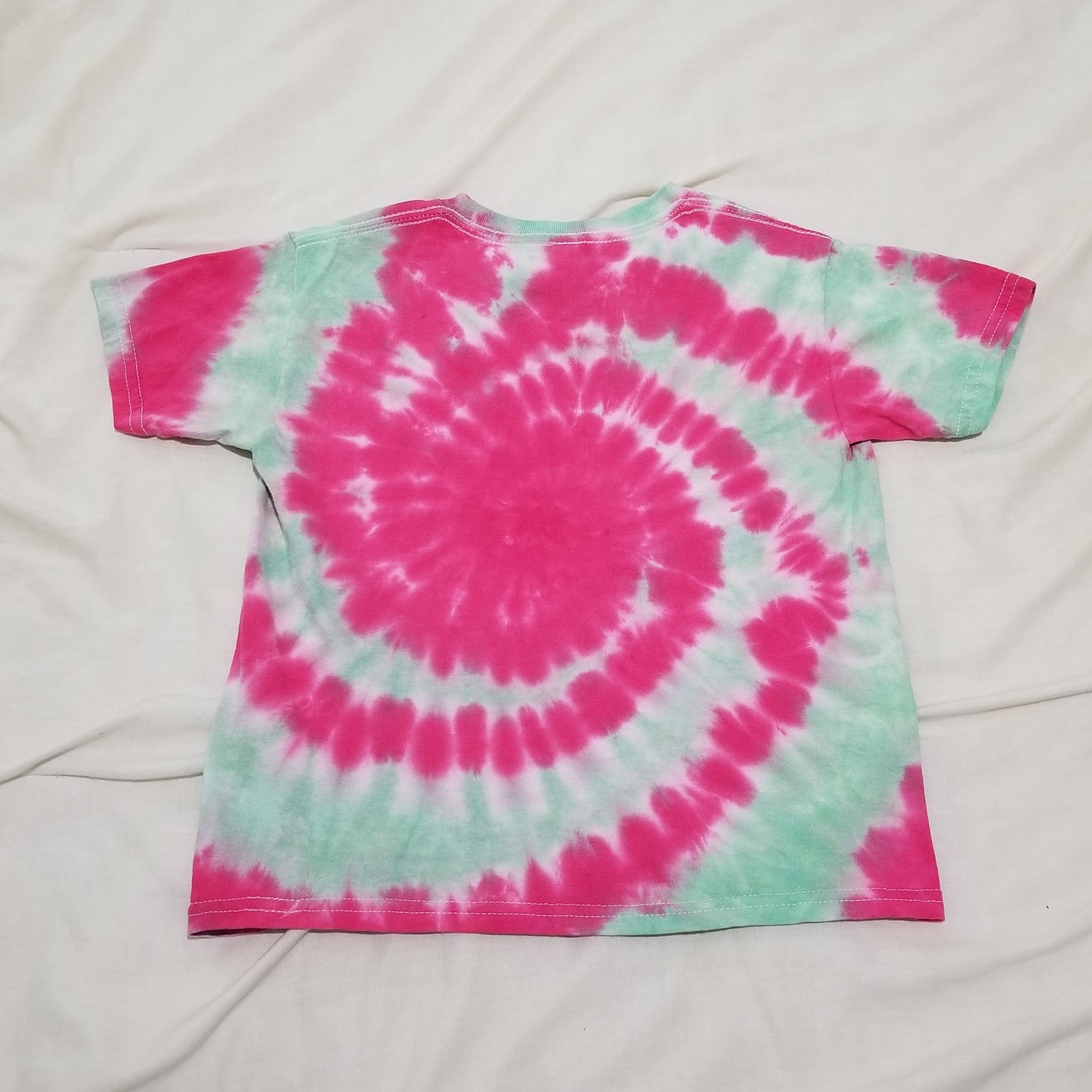 Handmade Tie Dye Seafoam Green & Hot Pink Cyclone Spiral Kid's T-Shirt Youth Size XS