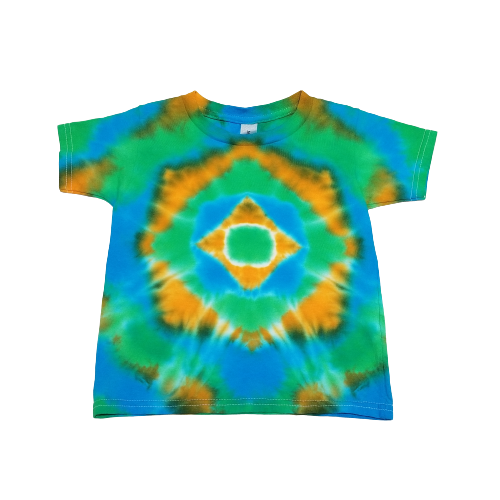 Handmade Tie Dye Green Blue & Orange Mandala Toddler T-Shirt Size 4T