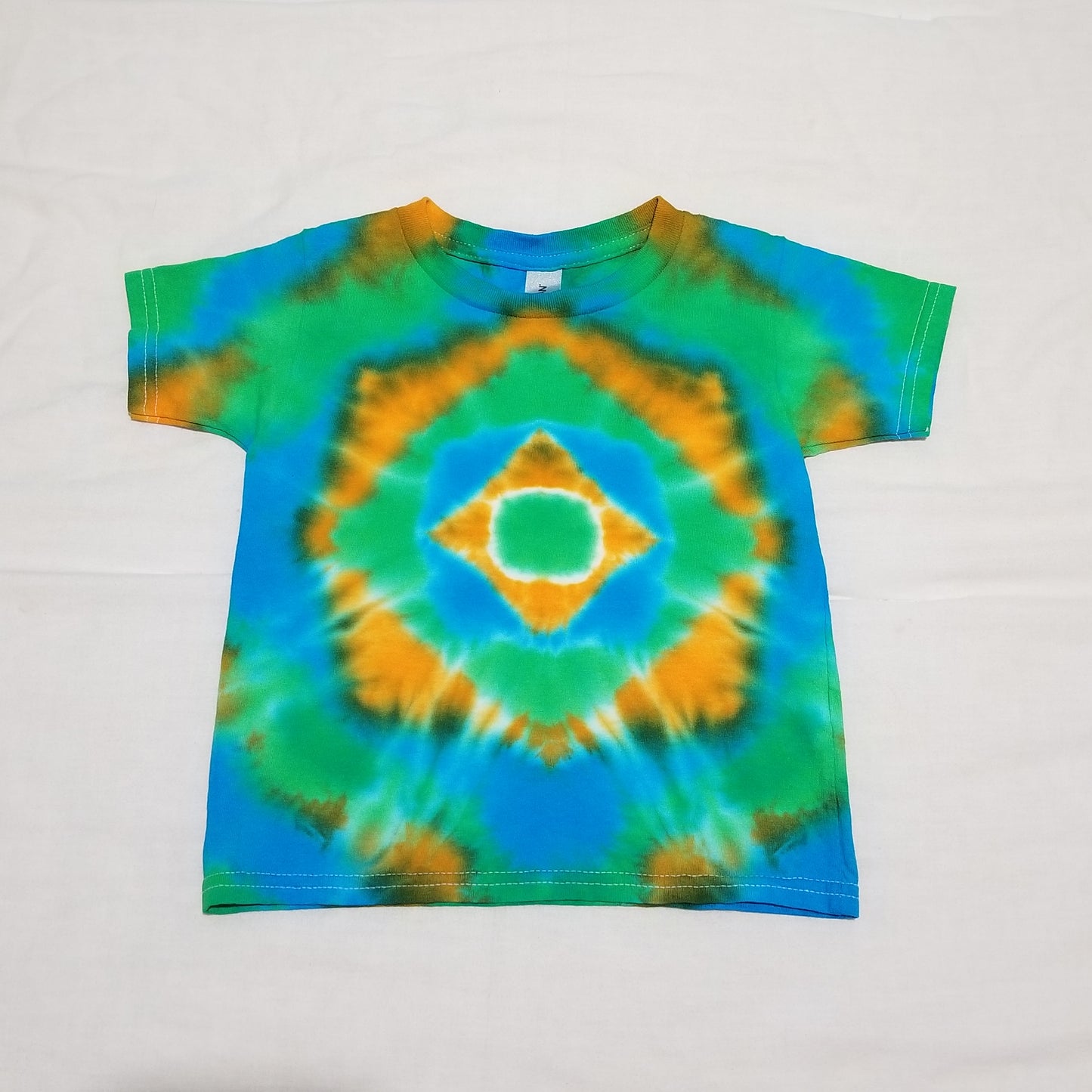 Handmade Tie Dye Green Blue & Orange Mandala Toddler T-Shirt Size 4T