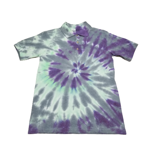 Handmade Tie Dye Seafoam Green Lilac Purple & Stormy Gray Men's Polo Shirt Size Small S