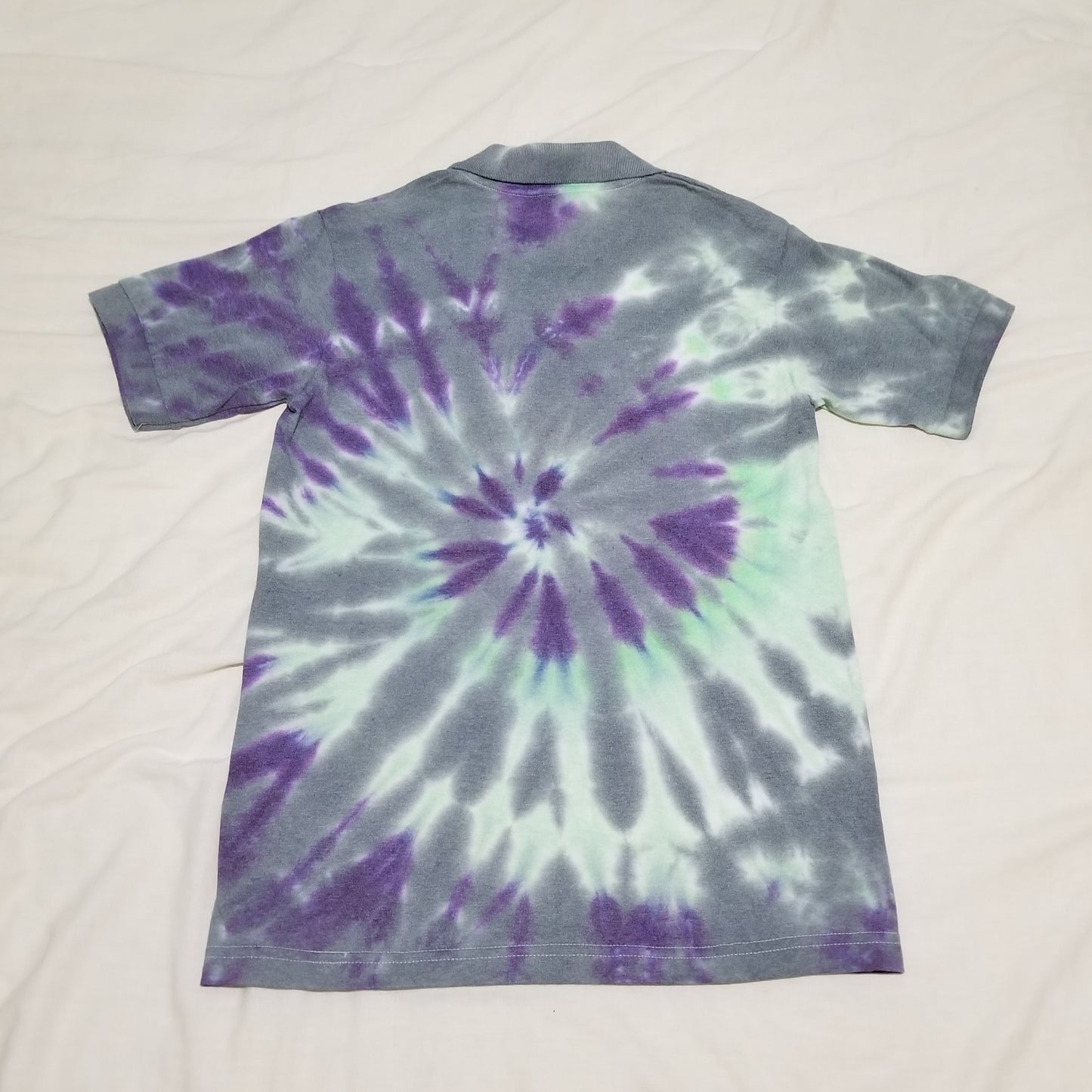 Handmade Tie Dye Seafoam Green Lilac Purple & Stormy Gray Men's Polo Shirt Size Small S