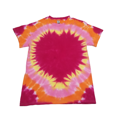 Handmade Tie Dye Big Fuchsia Heart Pink Orange & Yellow T-Shirt Size Small S