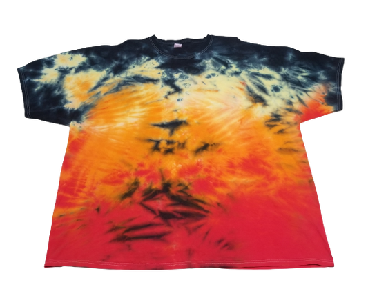 Handmade Tie Dye Red Orange Yellow & Black Fire Inspired T-Shirt Size 4XL