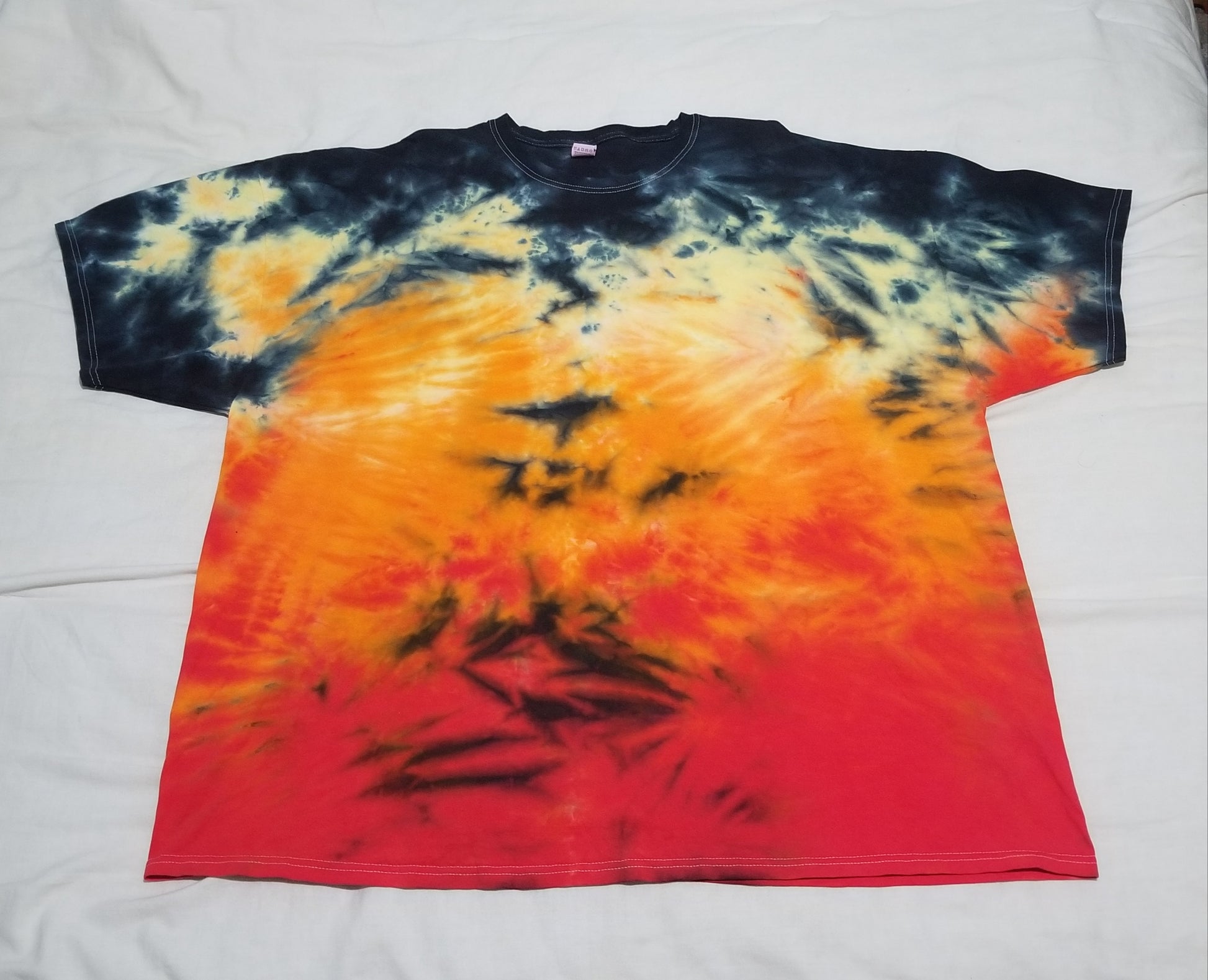 Handmade Tie Dye Red Orange Yellow & Black Fire Inspired T-Shirt Size –  Anna's Abstract Attic
