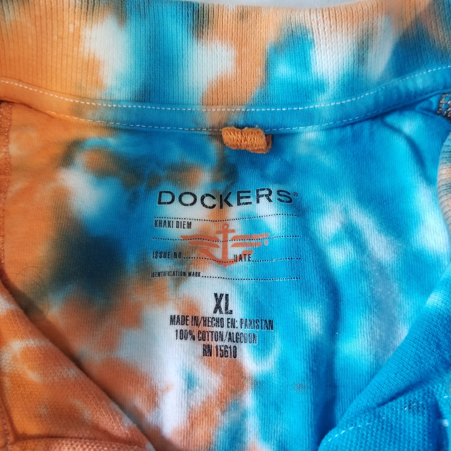 Handmade Tie Dye Turquoise & Peach Spiral Scrunch Men's Polo Size XL Upcycled Dockers