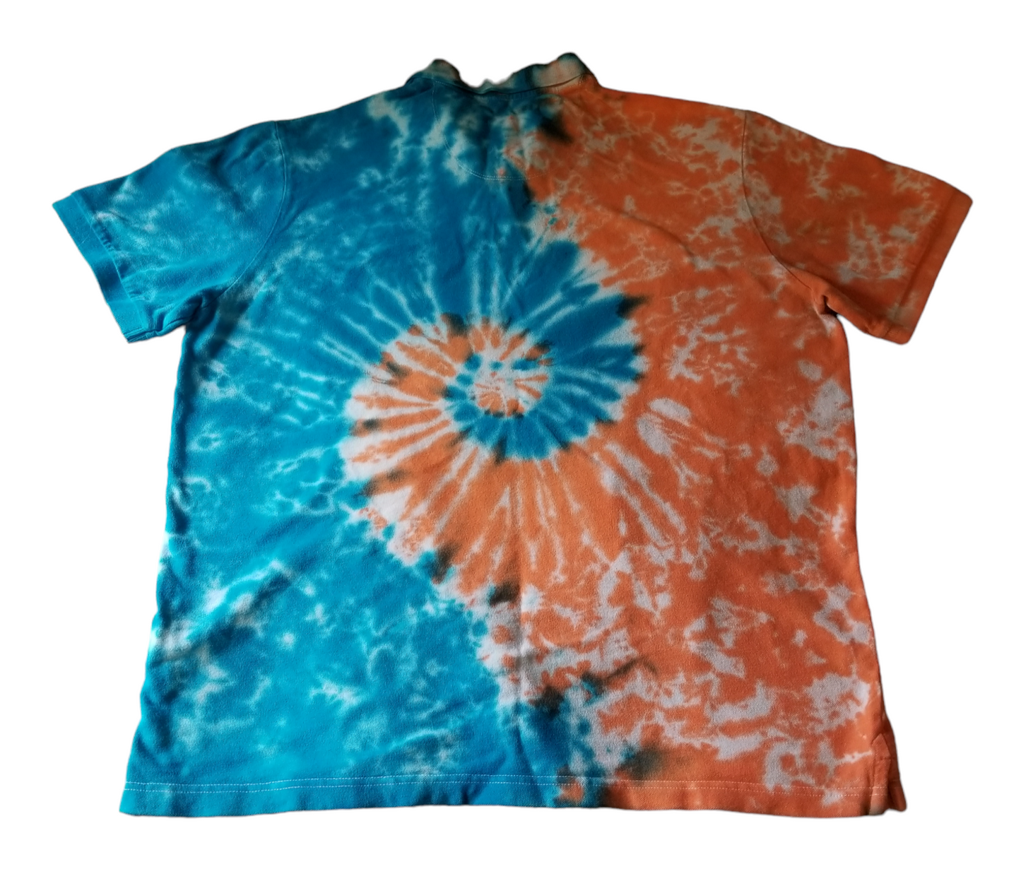 Handmade Tie Dye Turquoise & Peach Spiral Scrunch Men's Polo Size XL Upcycled Dockers