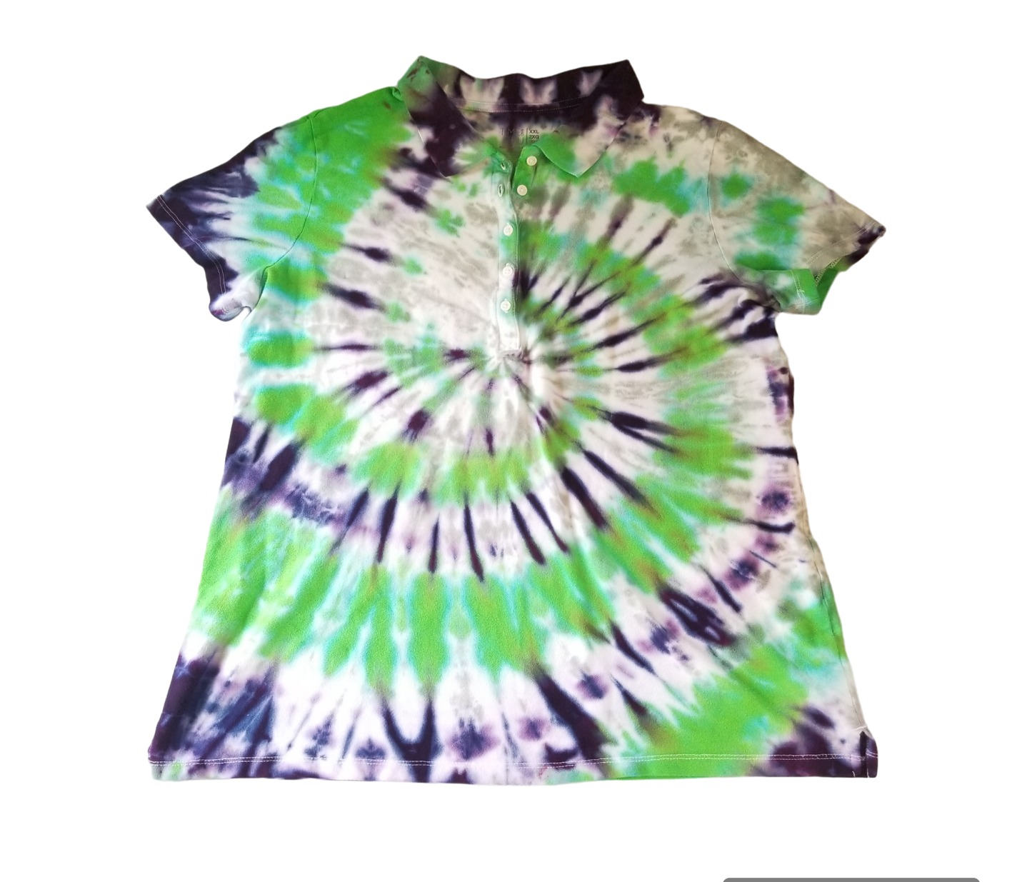 Handmade Tie Dye Purple Green and Gray Spiral Women's Polo Shirt Size XXL