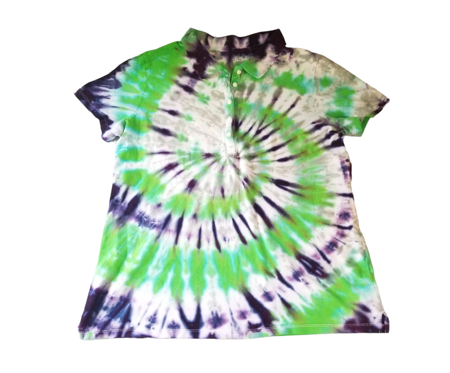 Handmade Tie Dye Purple Green and Gray Spiral Women's Polo Shirt Size XXL