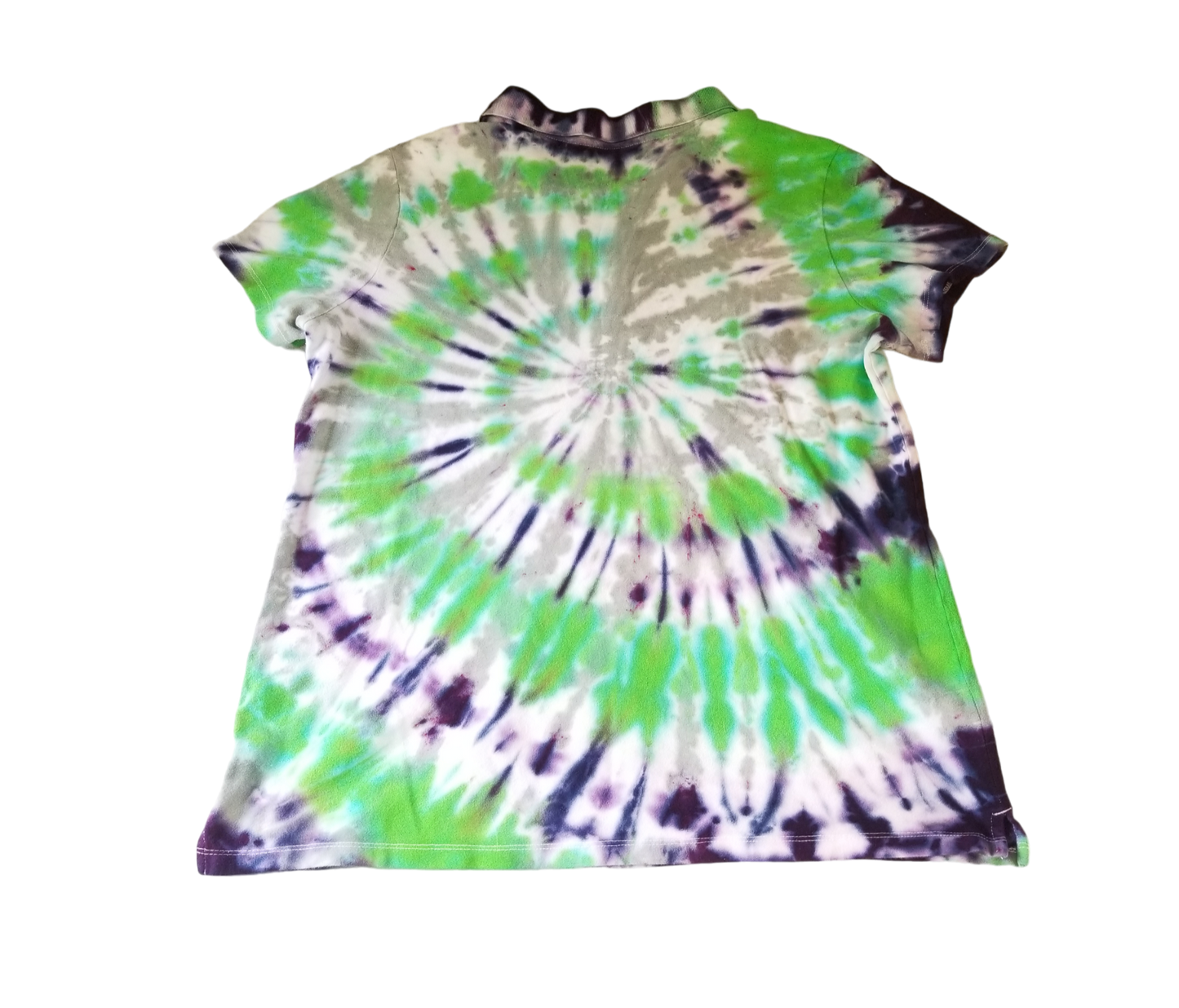 Handmade Tie Dye Purple Green and Gray Spiral Women's Polo Shirt Size XXL