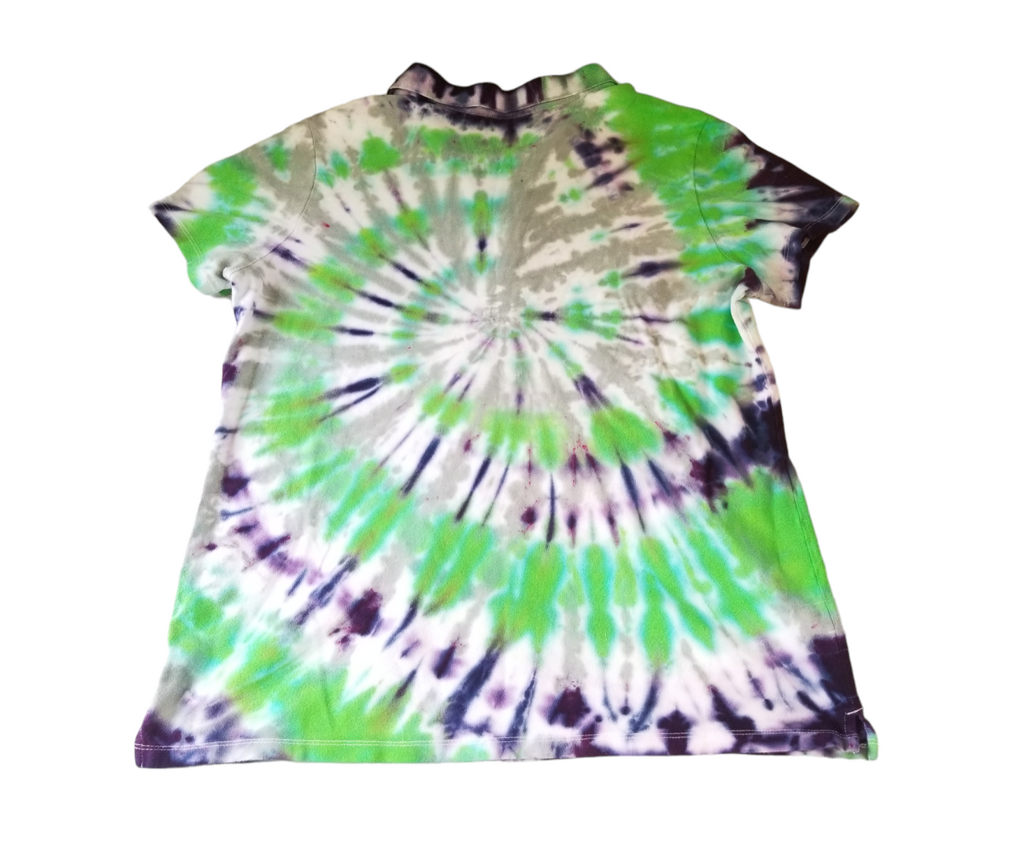 Handmade Tie Dye Purple Green and Gray Spiral Women's Polo Shirt Size XXL