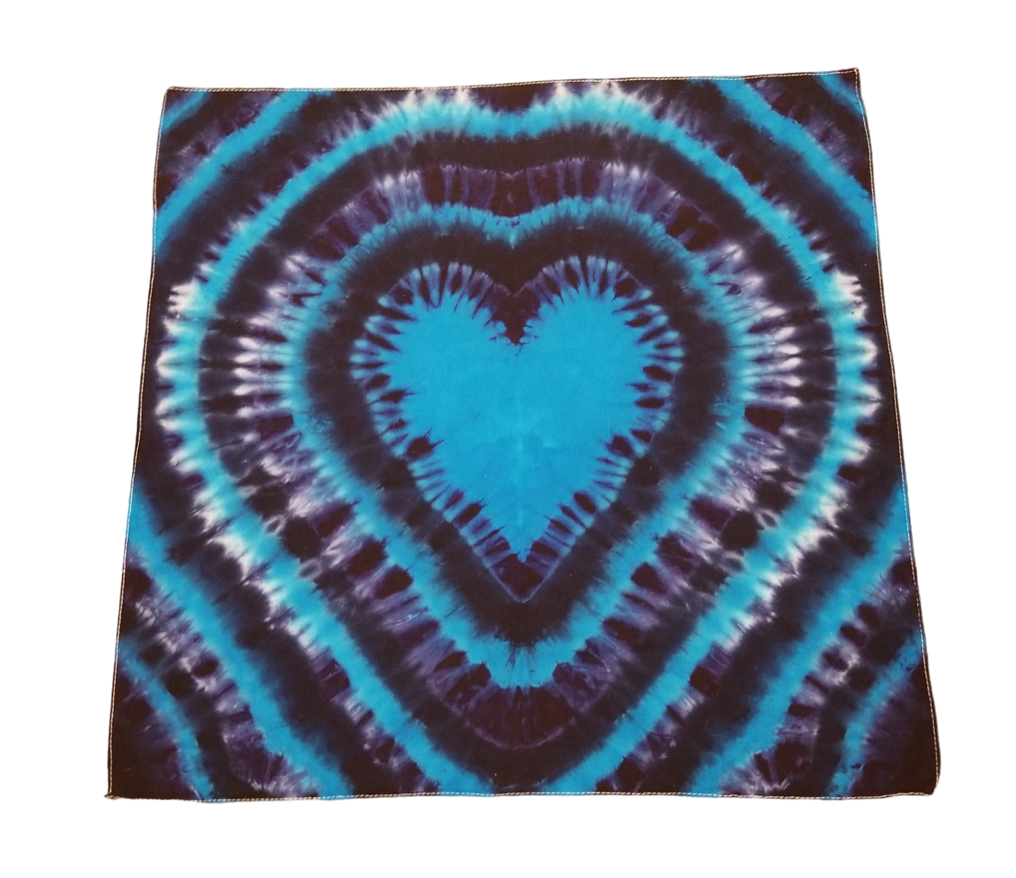 Handmade Tie Dye Turquoise Navy Blue & Purple Heart Burst 20x20 Bandana