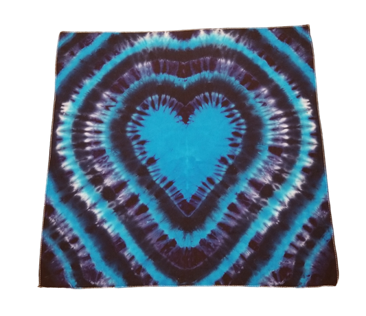 Handmade Tie Dye Turquoise Navy Blue & Purple Heart Burst 20x20 Bandana