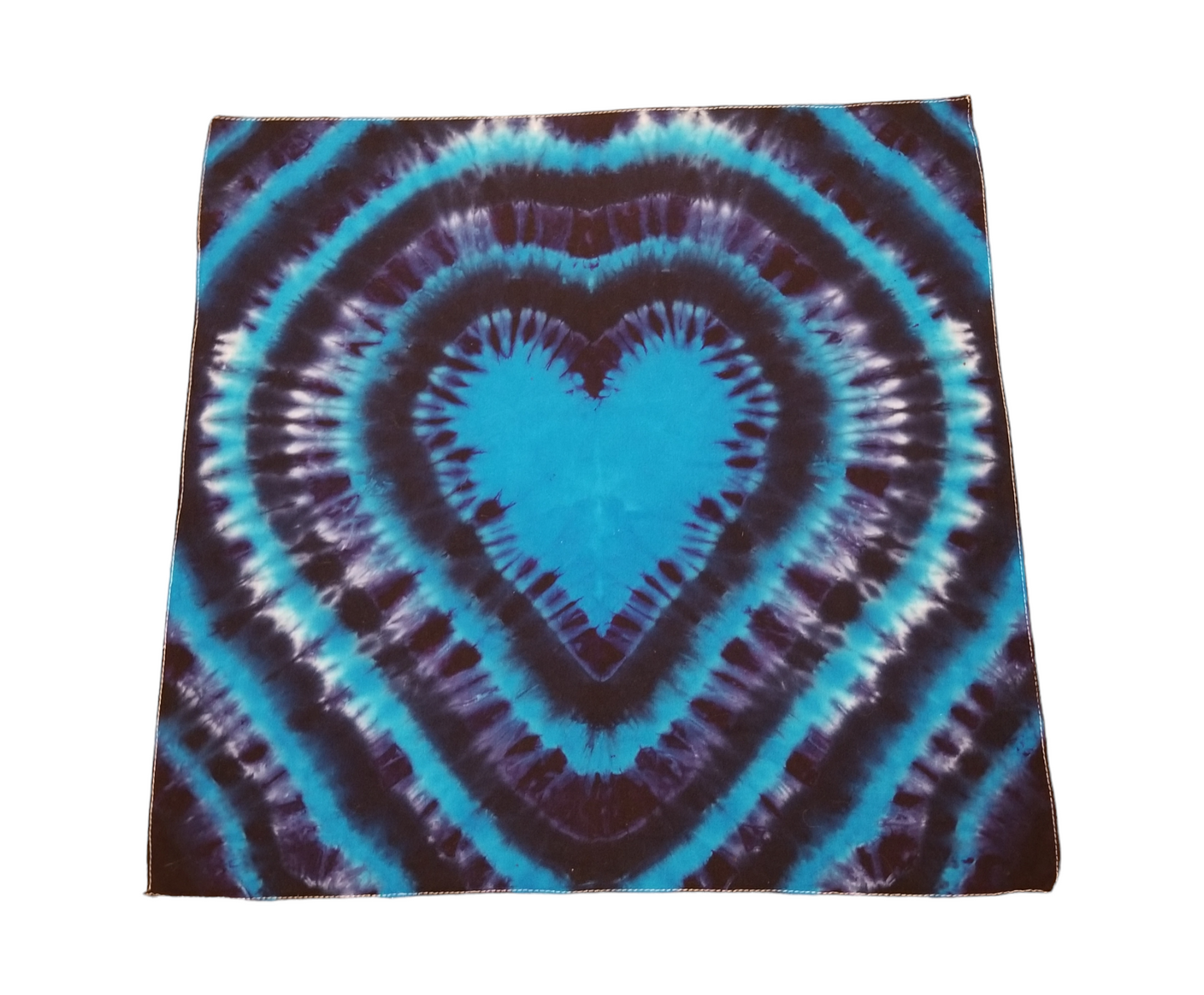 Handmade Tie Dye Turquoise Navy Blue & Purple Heart Burst 20x20 Bandana