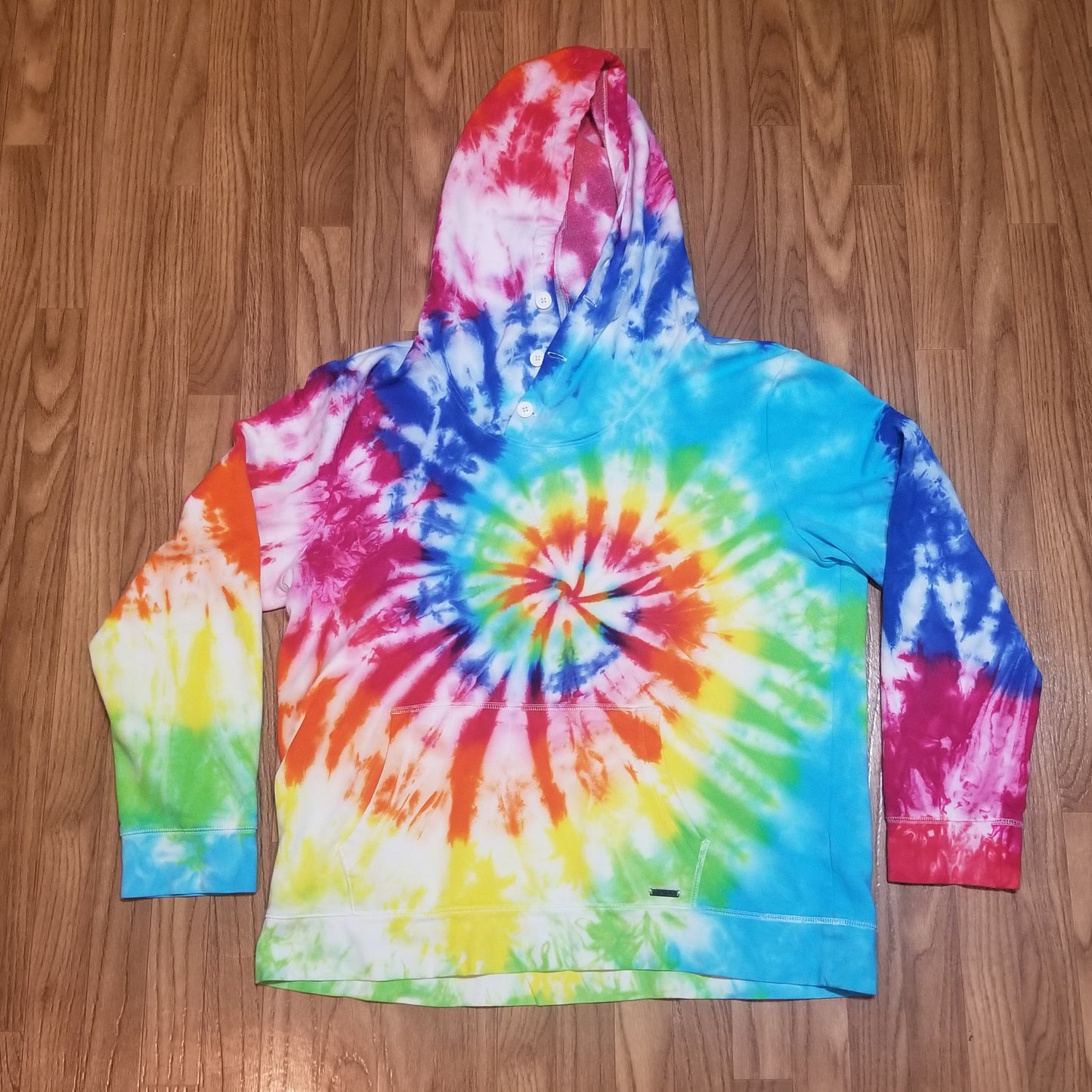 Handmade UPCYCLED Tie Dye Express Brand Rainbow Spiral Fleece Hoodie Size Ladies XXL