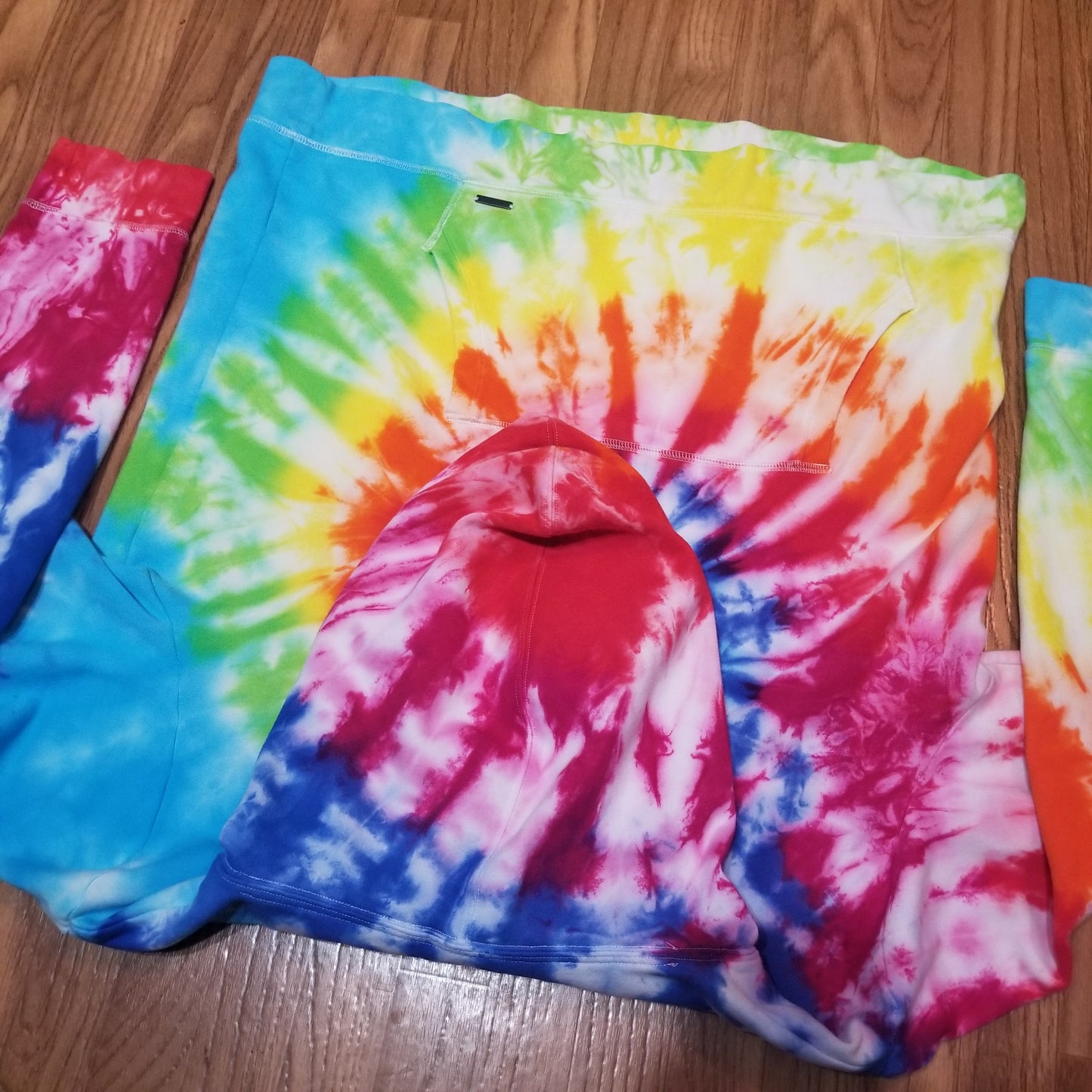 Handmade UPCYCLED Tie Dye Express Brand Rainbow Spiral Fleece Hoodie Size Ladies XXL